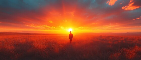 Fototapeta premium Serene Sunset Landscape, breathtaking view of a sunset over rolling hills, vibrant colors, tranquil atmosphere, minimal distractions