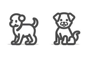 Fototapeta premium Minimalist Icons of Two Cute Dogs, Standing and Sitting, Black and White Illustration, Puppy Graphics Concept