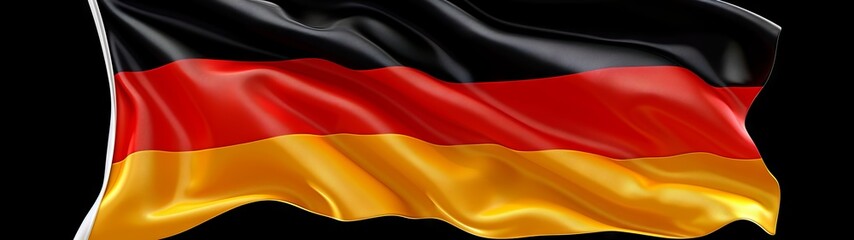 Fototapeta premium German flag waving gracefully in the wind, displaying vibrant colors, capturing national spirit, symbol of culture, patriotism, identity concept.