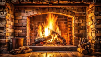 Cozy fire burning in the fireplace with beautiful background, fire, fireplace, cozy, warm, flames, home, winter, interior