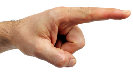 Hand symbolically points upwards with the index finger on white transparent background

