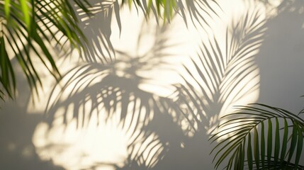 Abstract Palm Leaf Shadows on White Wall - Tropical Background Texture
