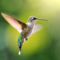 Hummingbird isolated with blur green bokeh background