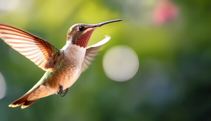 Fototapeta premium Hummingbird isolated with blur green bokeh background
