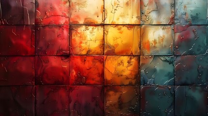 A colorful abstract painting with red, yellow, and blue squares