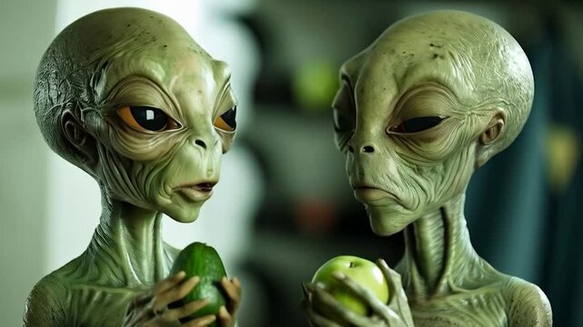 Two alian try human food and discuss it