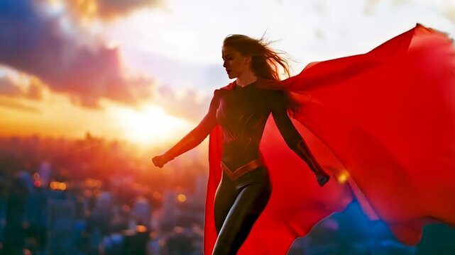 superhero flying above the city