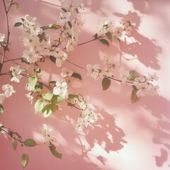 Delicate White Blossoms with Soft Shadows on a Pastel Pink Background.