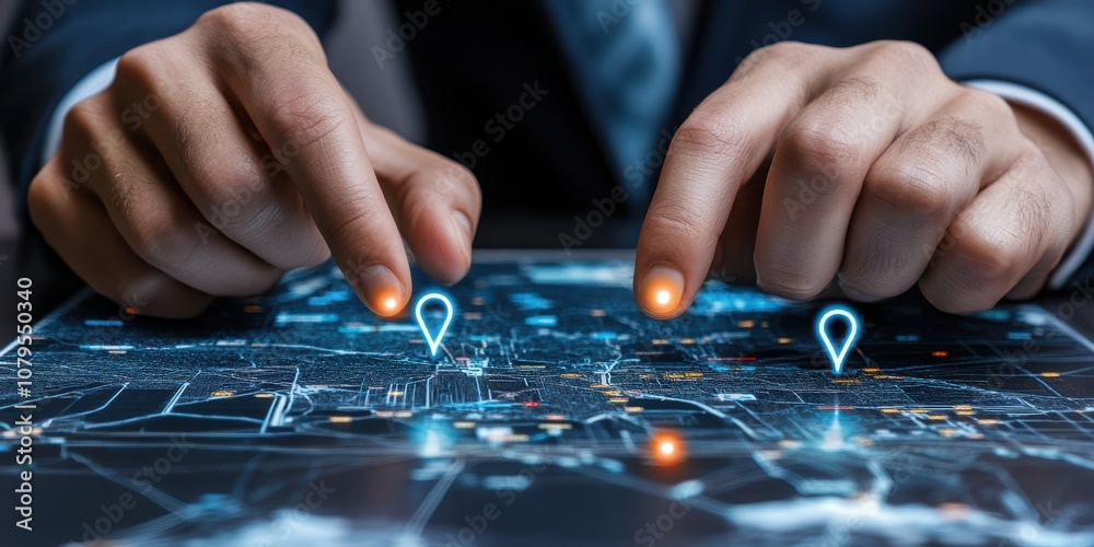 Poster digital handset location mapping with ai technology urban setting interactive content high-tech envi