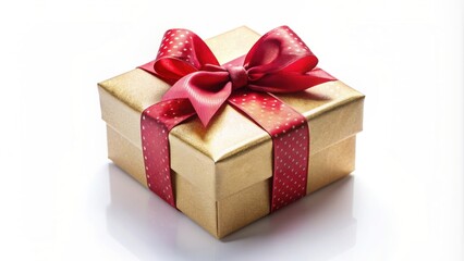 Obraz premium A festive gift box with a bow and ribbon on a white background, present, surprise, wrapped, celebration