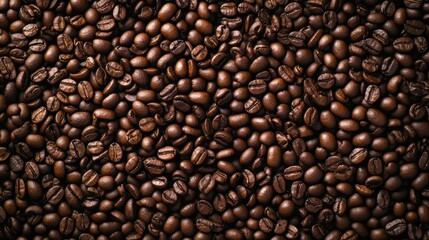 Obraz premium Close Up Texture of Roasted Coffee Beans, Perfect for Coffee Shop Menu Design, Packaging, or Background.