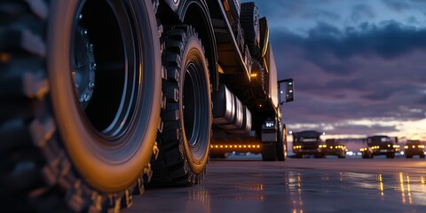 Dramatic dusk scene featuring a parked semi-truck urban landscape industrial photography low angle viewpoint transportation concept
