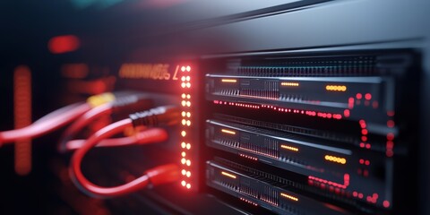 Naklejka premium Network infrastructure installation data center technology setup server rack close-up view connectivity solutions