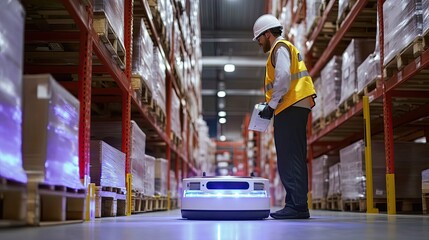 Warehouse Worker and Automated Guided Vehicle (AGV)