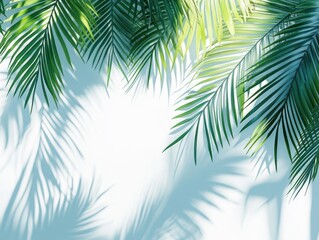 Palm Leaf Shadows on Blue Background - Tropical Summer Design Element.