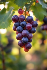 Fototapeta premium Close-Up of Juicy Grapes Hanging from a Vine with Natural Light