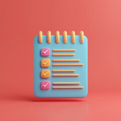 SEO relevance concept. A colorful, 3D notepad with checkboxes, symbolizing task completion and organization against a vibrant background.