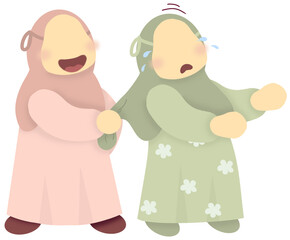 The naughty little girl was pulling her friend's veil