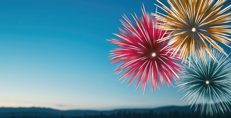 Celebration with fireworks over a lake at dusk, joyful moments shared by friends.