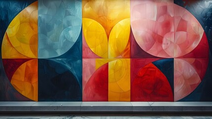 A colorful abstract painting with a red heart in the middle