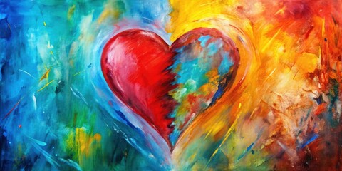 Abstract painting depicting the intense confrontation between love and hate, abstract, painting, confrontation, love, hate