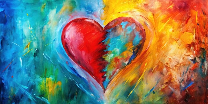 Abstract painting depicting the intense confrontation between love and hate, abstract, painting, confrontation, love, hate