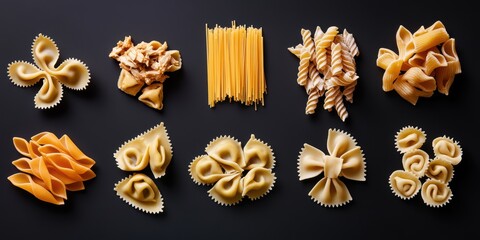 Delicious pasta varieties showcased italy culinary collection studio environment top-down view italian cuisine inspiration