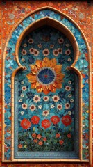 Vibrant Islamic Tile Patterns, intricate designs, rich colors, ornate wall decor, cultural heritage, artistic craftsmanship, stunning visual appeal