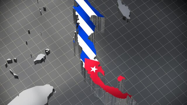Cuba - rotating country border and flag - 4k 3D animation (3840 x 2160 px)