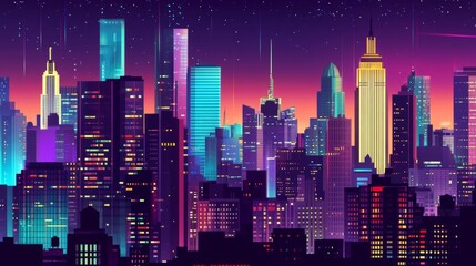 Obraz premium New York City skyline at night with illuminated skyscrapers on an isolated white background. Concept of cityscape and urban design template 