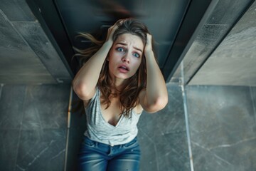Fototapeta premium Emotional turmoil: portrayal of an individual enduring suffering from panic attack, highlighting psychological disorder, vegetovascular dystonia, emphasizing debilitating effects of condition.
