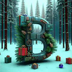letter b of the alphabet in the winter forest. 3d illustration