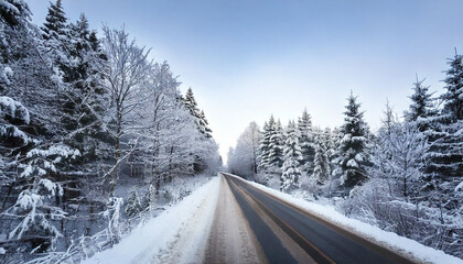 Winter landscape, Winter Forest, Winter road and trees covered with snow, Germany
