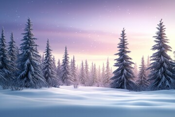 Naklejka premium A snowy landscape with a few trees in the background