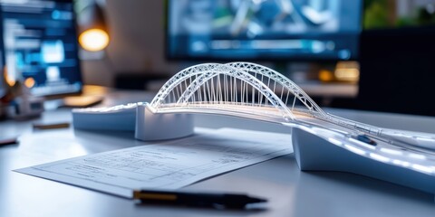 Designing a modern model bridge project architectural studio 3d render indoor workspace innovative vision