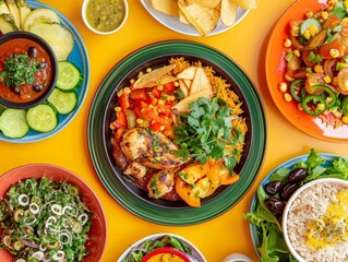 Delicious and colorful meal with various dishes