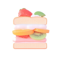 Delicious layered dessert featuring cream, strawberry, and fruit filling on a pink plate