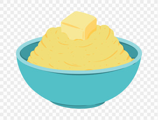 Thanksgiving mashed potatoes with a pat of melted butter on top, in a minimalist style and transparent background. Perfect for Thanksgiving designs and holiday food illustrations