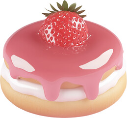Delicious strawberry frosted donut with creamy filling and fresh fruit topping on a simple white background