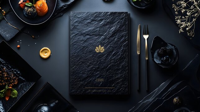 A luxury restaurant menu design with elegant fonts, high-quality food photography, and a sleek layout that reflects sophistication and culinary artistry.