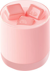 A refreshing pink drink served with ice cubes in a stylish glass