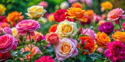 Vibrant rose flower garden desktop wallpaper with blooming roses in various colors , roses, flowers, garden, vibrant, desktop