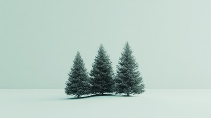 Three evergreen trees on a minimalist background.