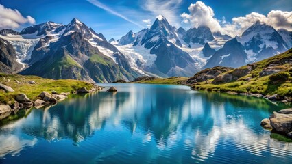 A stunning view of the Great Mont Blanc glacier with Lac Blanc in the background at Chamonix resort in the Graian Alps