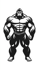 Fototapeta premium Powerful Muscular Gorilla Illustration – Fierce Black and White Vector Art Showcasing Strength and Physique, Perfect for Fitness Logos, Sports Mascots, Posters, T-Shirts, and More