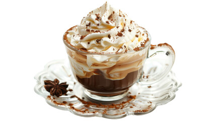 Viennese coffee or espresso with cream on white transparent background

