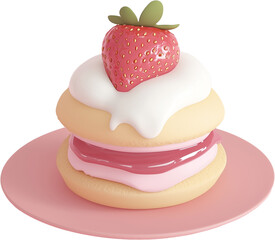 Delicious layered dessert featuring cream, strawberry, and fruit filling on a pink plate