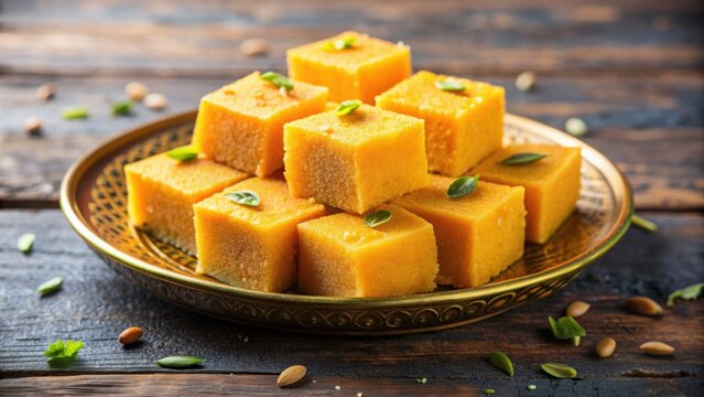 Delicious South Indian sweet Mysore Pak, made with ghee, chickpea flour, and sugar, Mysore Pak, Mysuru Paaka