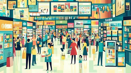 Shoppers browsing through colorful products displayed in a store