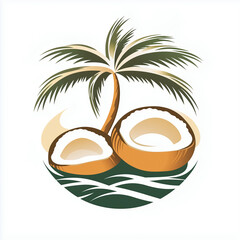 Obraz premium Coconuts and palm tree logo illustration